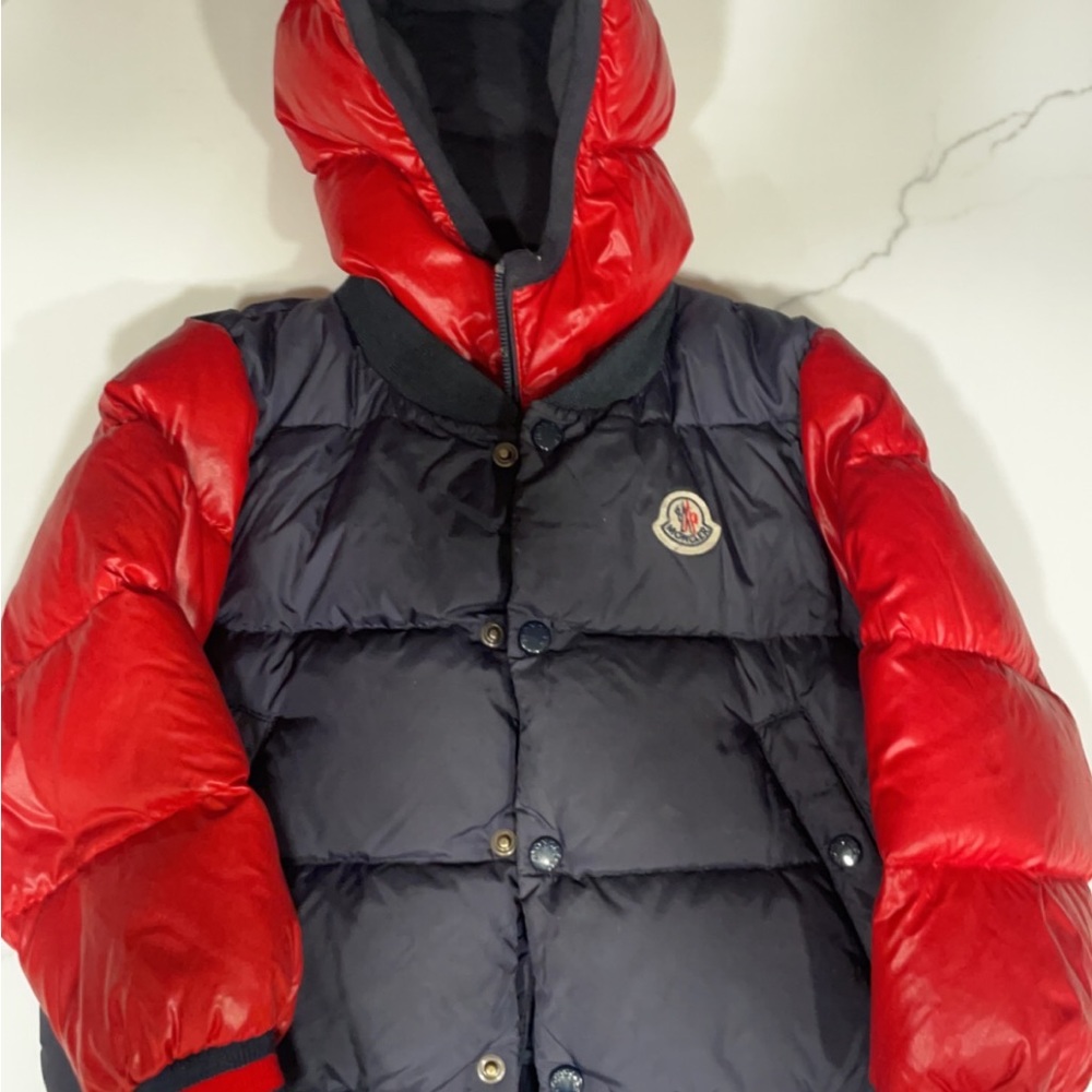 Moncler Kids Navy & Red Hooded Puffer Coat